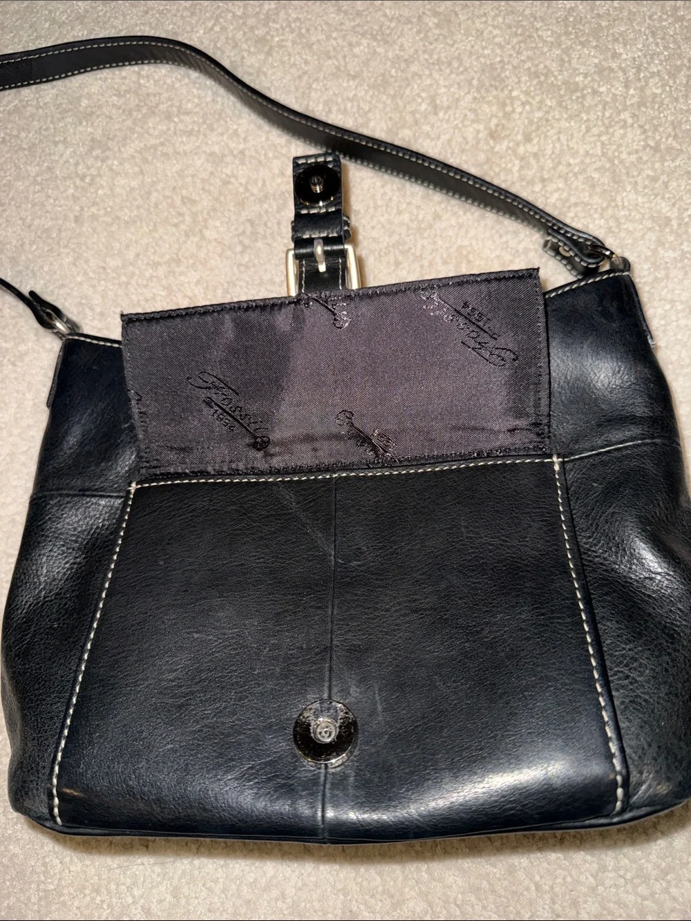 Vintage Fossil Black Leather Mini Crossbody Bag